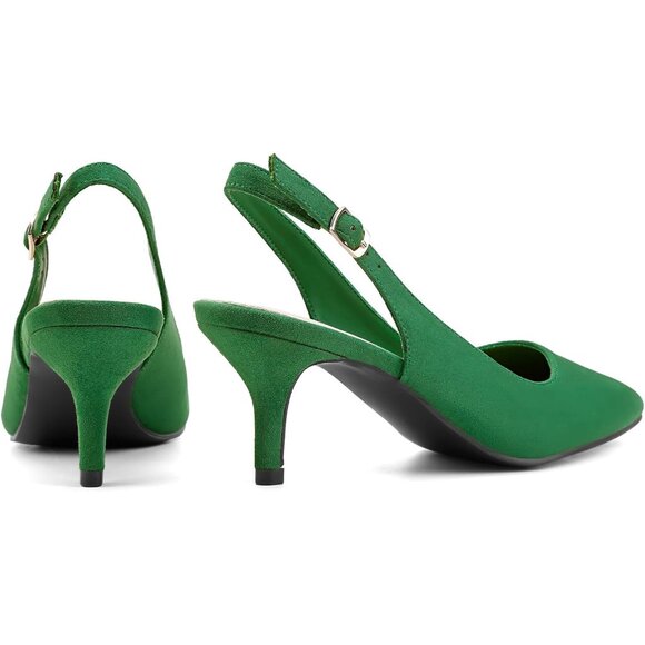 Women’s Green Suede Closed Pointed Toe Kitten Heels Slingback Pumps Shoes - Picture 6 of 6